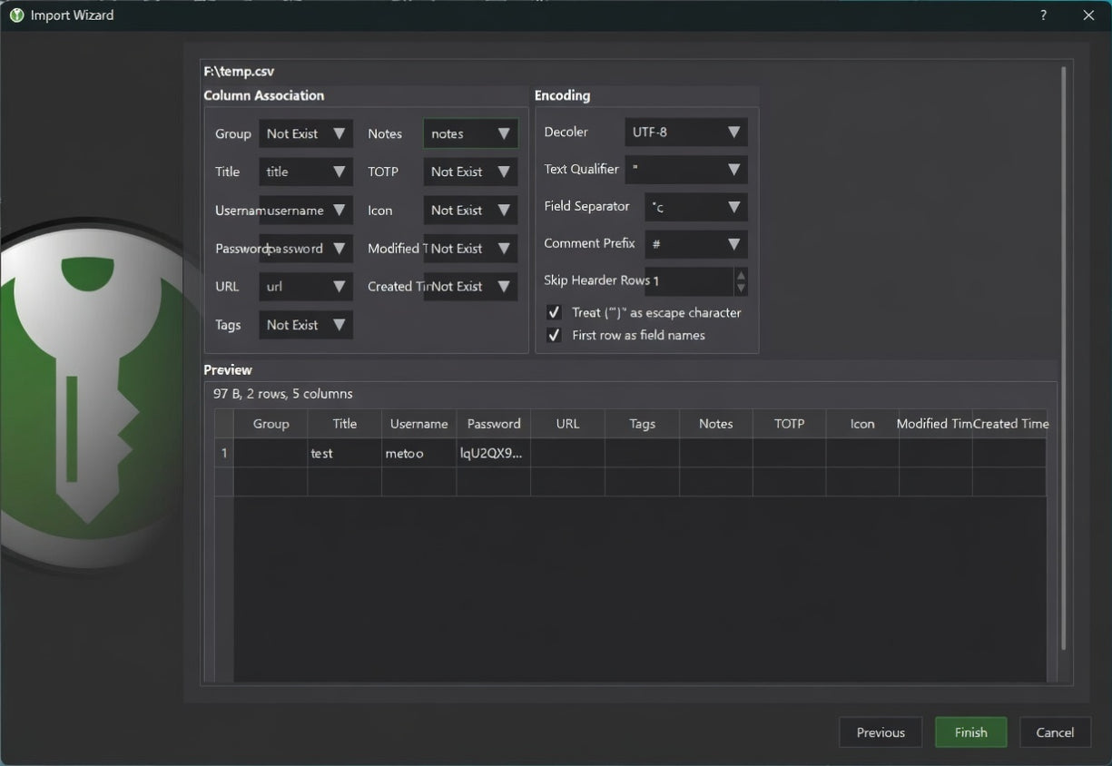 Configure import parameters