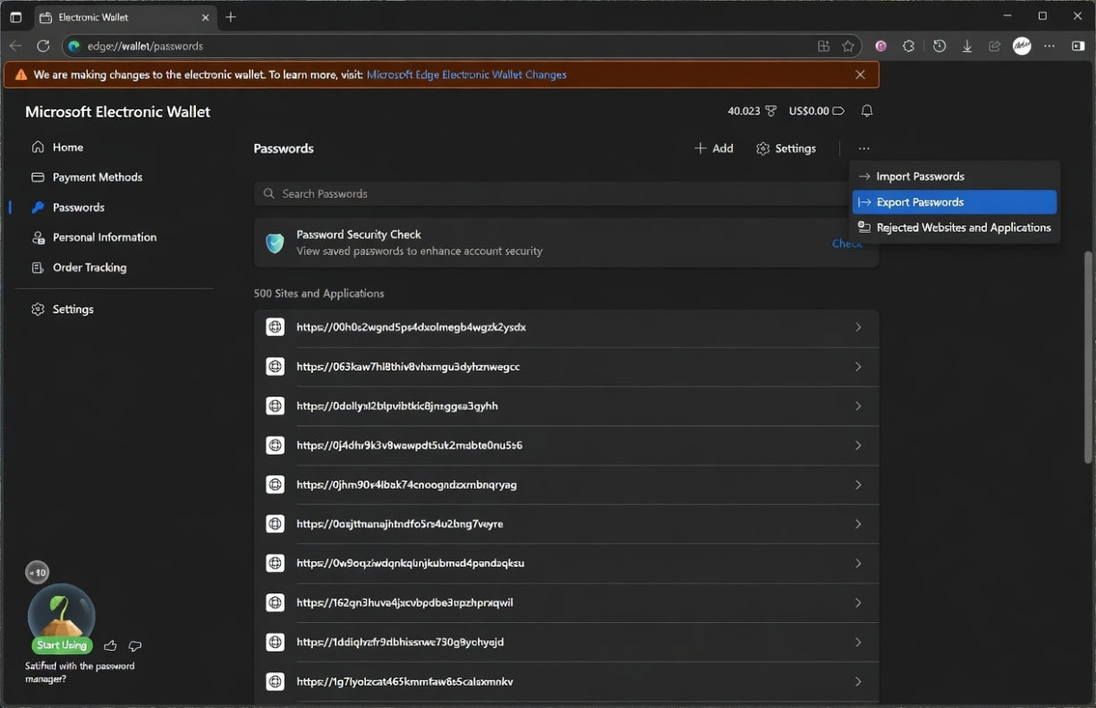 Edge password export